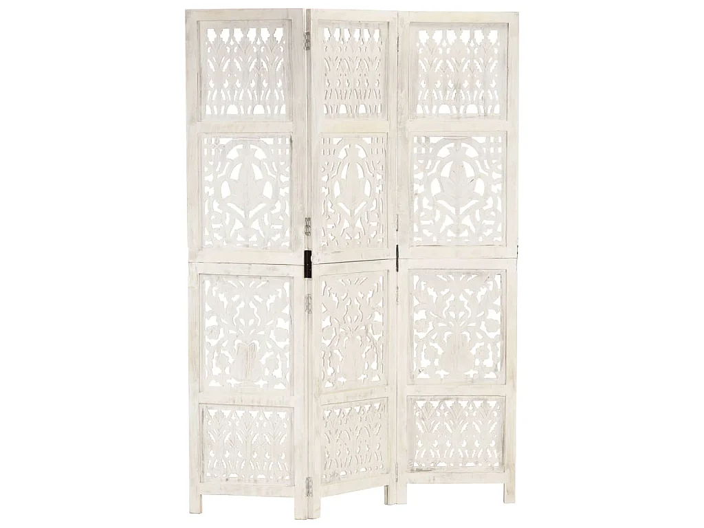 Paravent 3 panneaux Blanc 120x165 cm Bois manguier