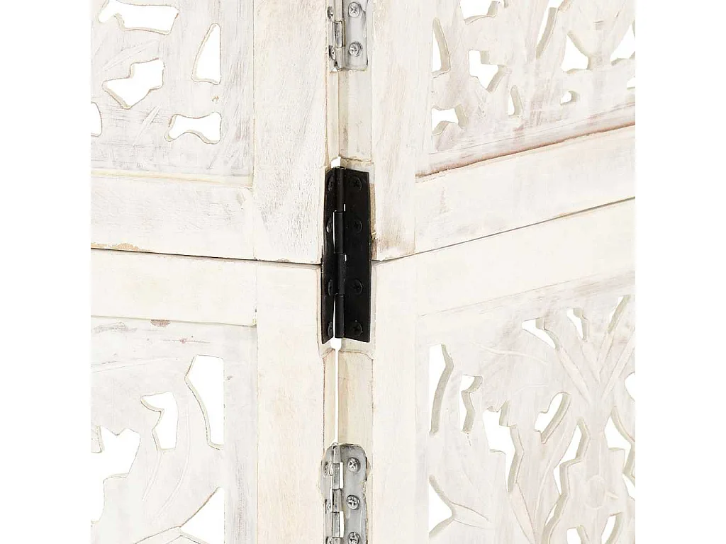 Paravent 3 panneaux Blanc 120x165 cm Bois manguier