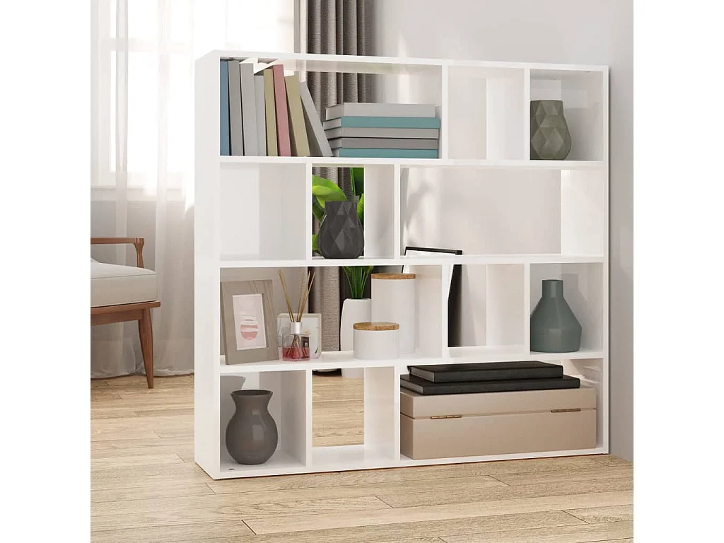Bücherregal/Raumteiler Hochglanz-Weiß 105x24x102 cm
