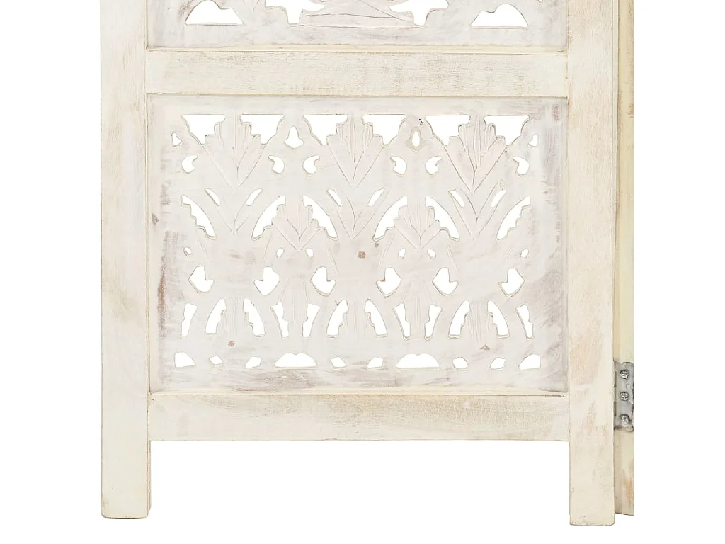 5tlg. Raumteiler Handgeschnitzt Weiß 200×165cm Mango Massivholz