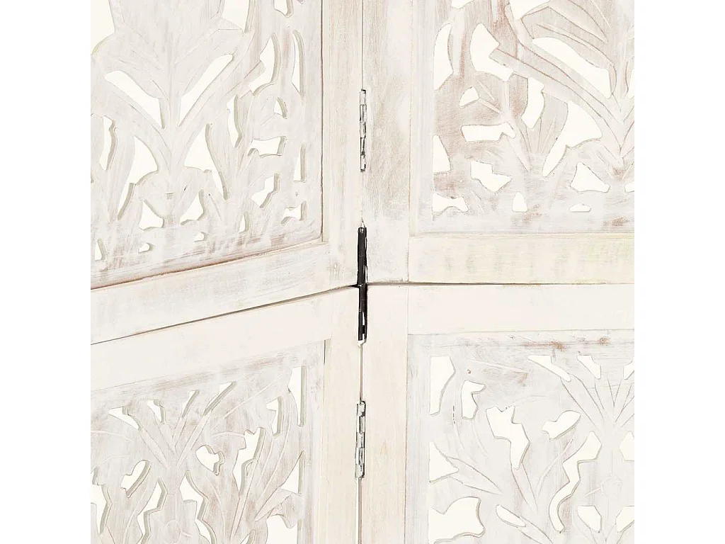 5tlg. Raumteiler Handgeschnitzt Weiß 200×165cm Mango Massivholz