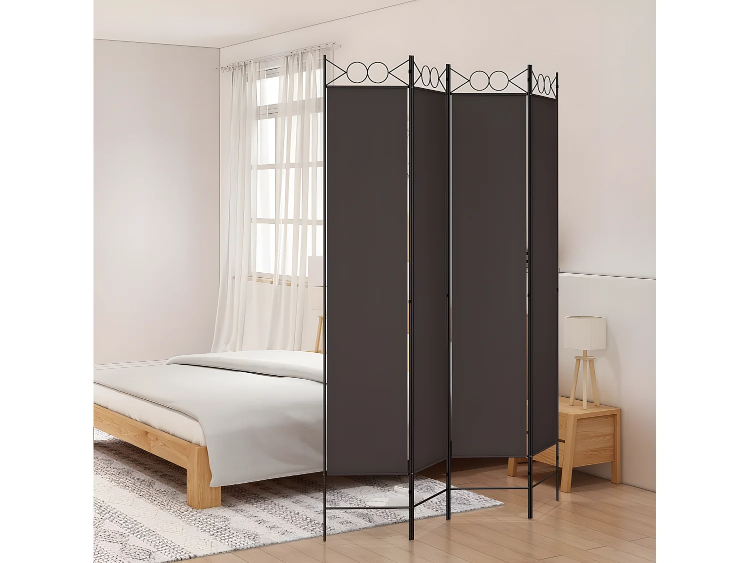 Divisorio a 4 Pannelli Marrone 160x220 cm in Tessuto