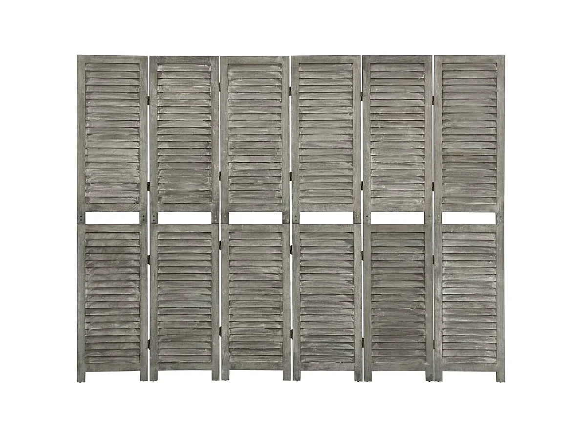 Divisorio a 6 Pannelli Grigio 214x166 cm in Legno Massello
