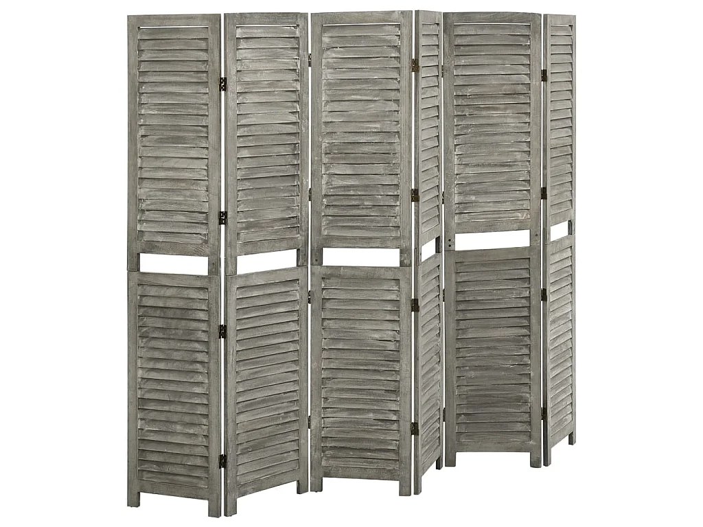 Paravent 6 panneaux Gris 214x166 cm Bois solide