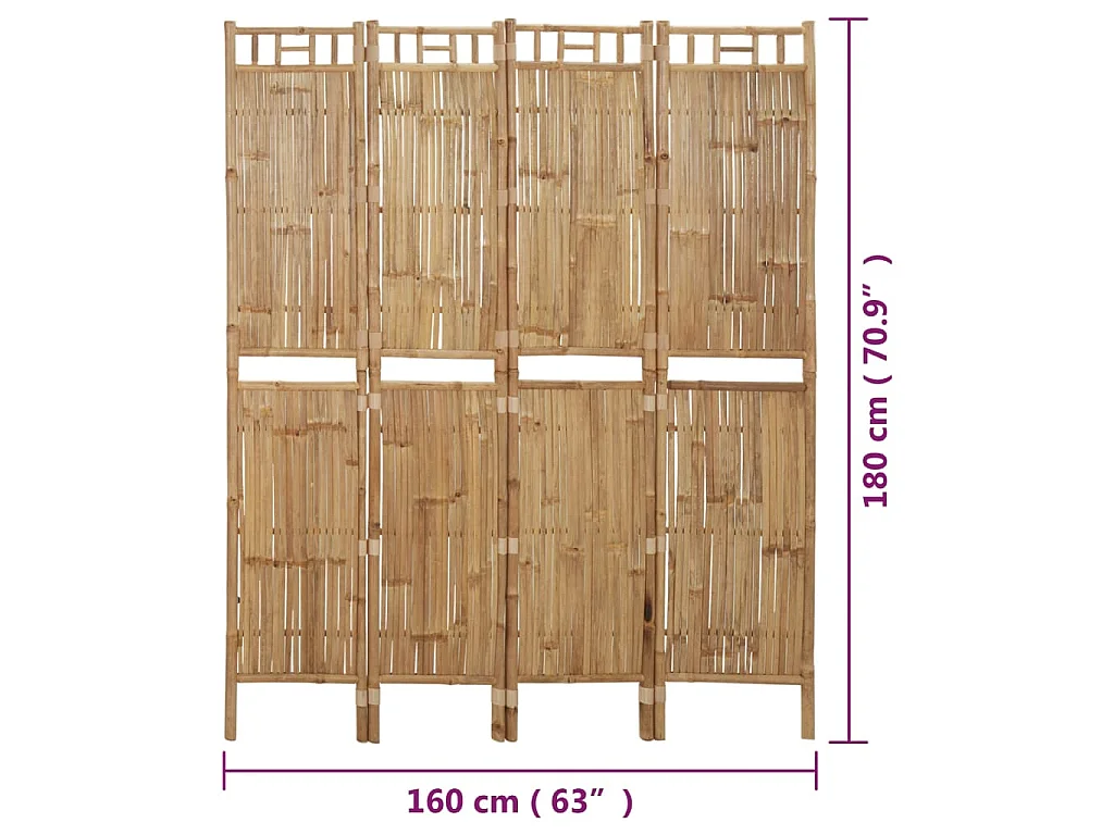 Biombo/divisória com 4 painéis 160x180 cm bambu