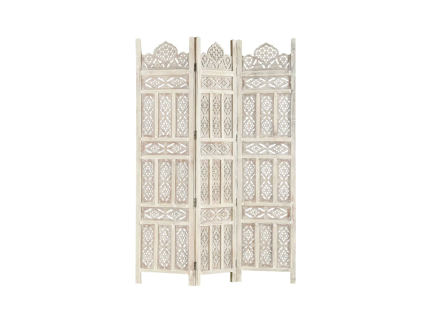 Cloison de séparation 3 panneaux Blanc 120x165 cm Bois manguier