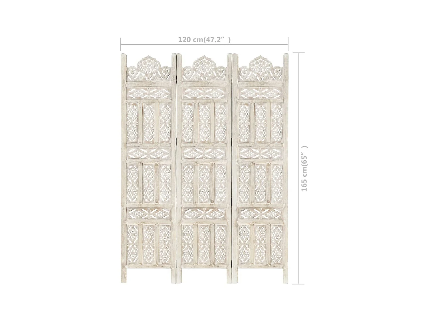 Cloison de séparation 3 panneaux Blanc 120x165 cm Bois manguier