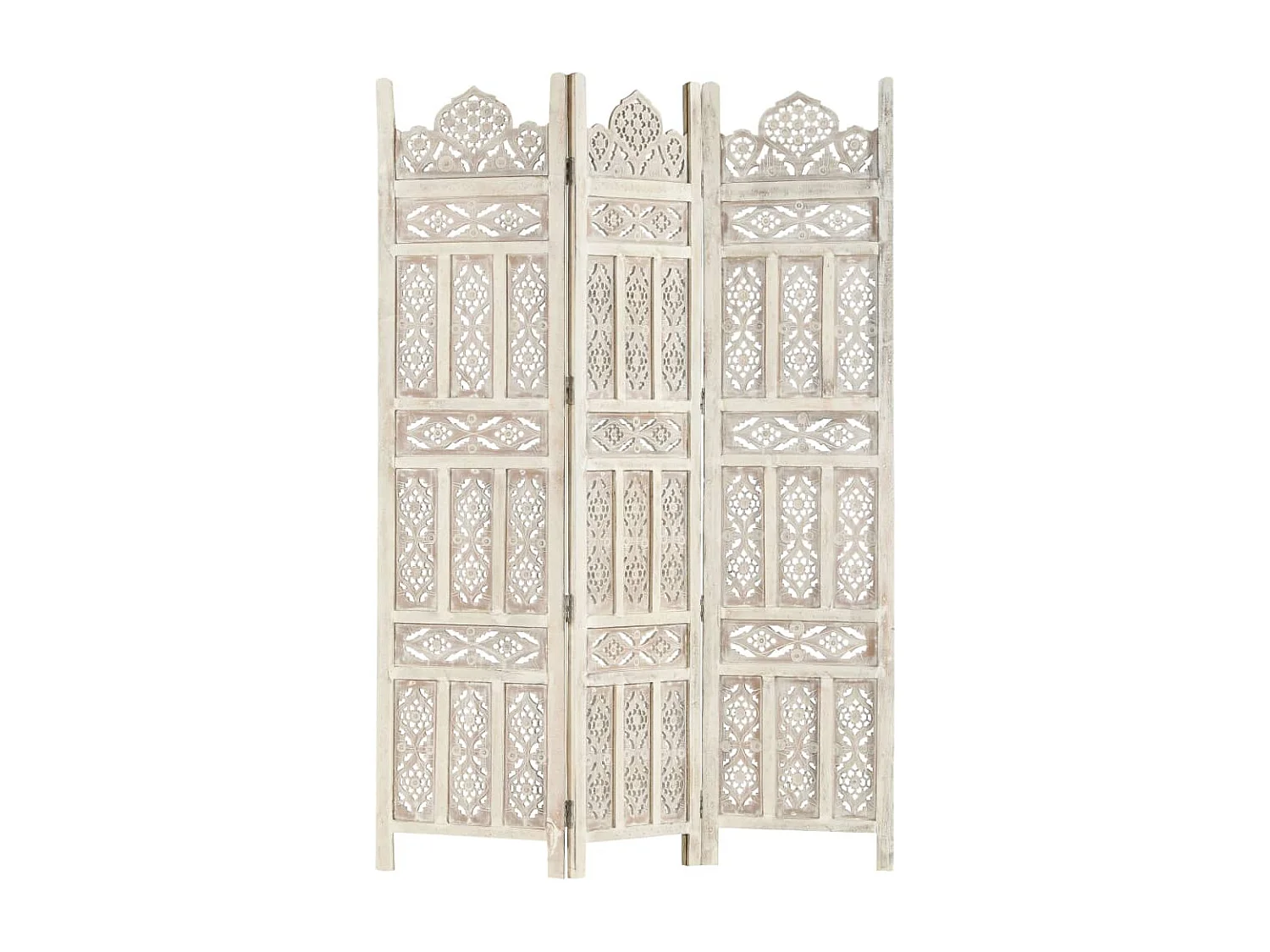 Biombo esculp. mão 3 painéis 120x165 cm mangueira maciça branco