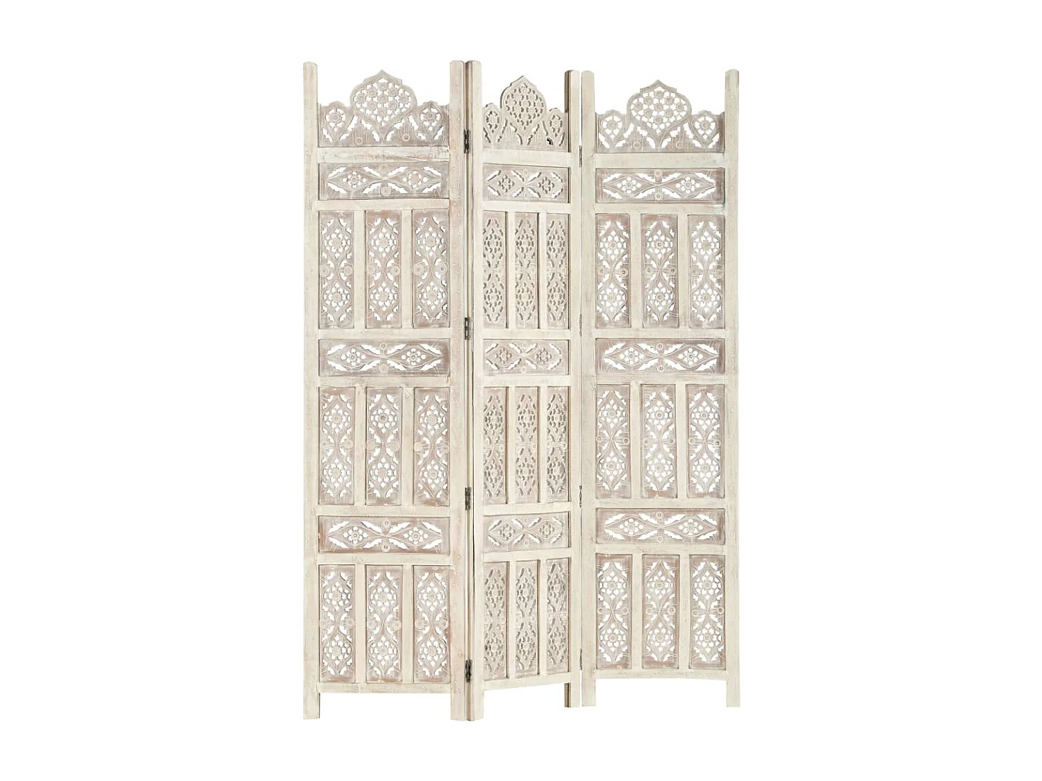 Biombo esculp. mão 3 painéis 120x165 cm mangueira maciça branco