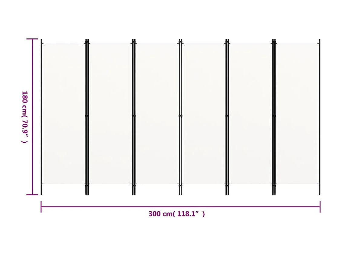 6-tlg. Raumteiler Weiß 300x180 cm