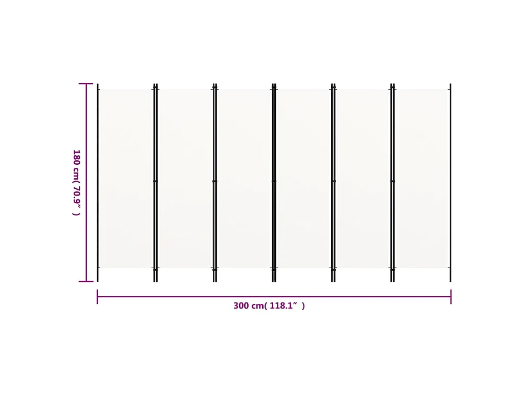 Paravent 6 panneaux Blanc 300x180 cm