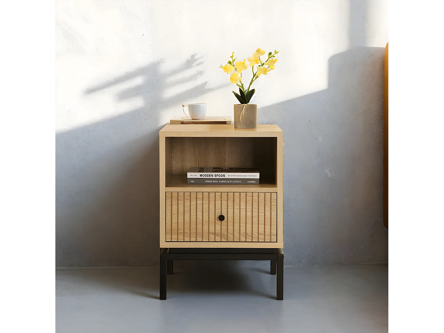 Table de chevet 1 tiroir effet bois 40 cm - Talia