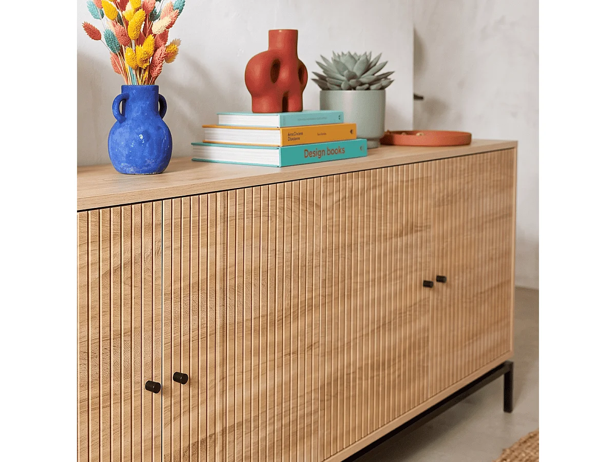 Buffet 4 portes effet bois 180 cm - Talia