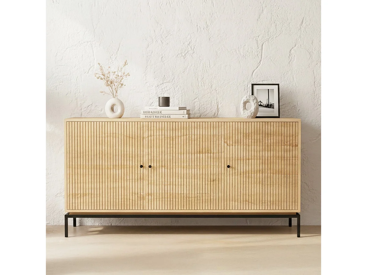 Buffet 3 portes effet bois 160 cm - Talia
