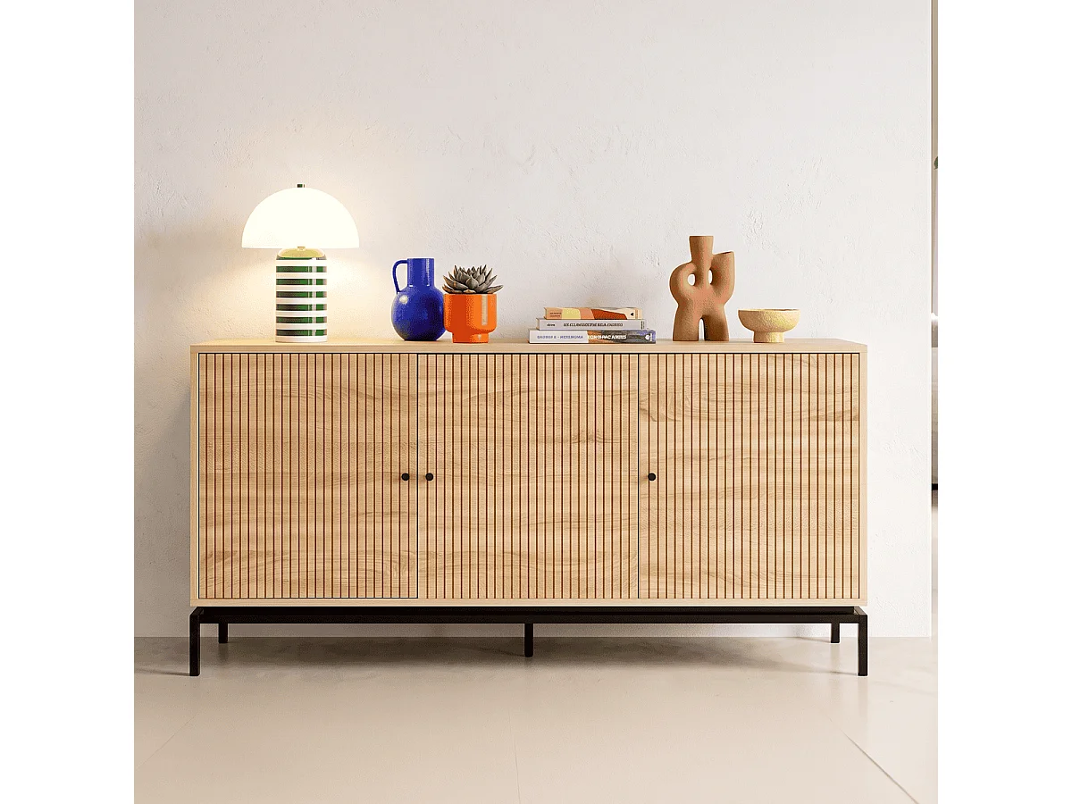 Buffet 3 portes effet bois 160 cm - Talia