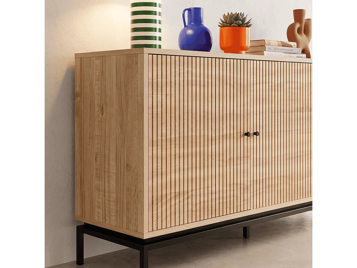 Buffet 3 portes effet bois 160 cm - Talia
