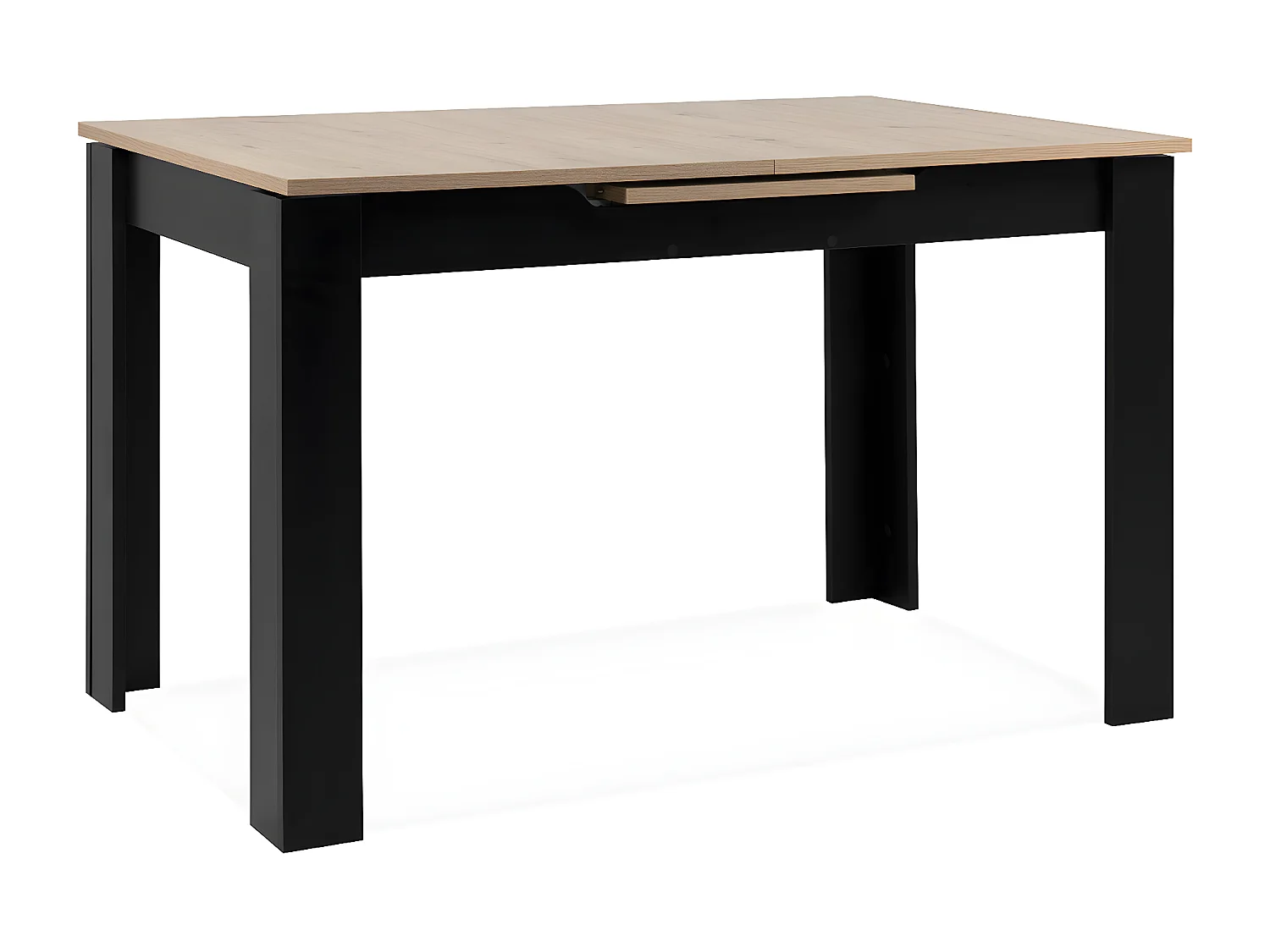 Table à manger extensible 4/6 personnes effet chêne et noire 125/165 cm - Lars