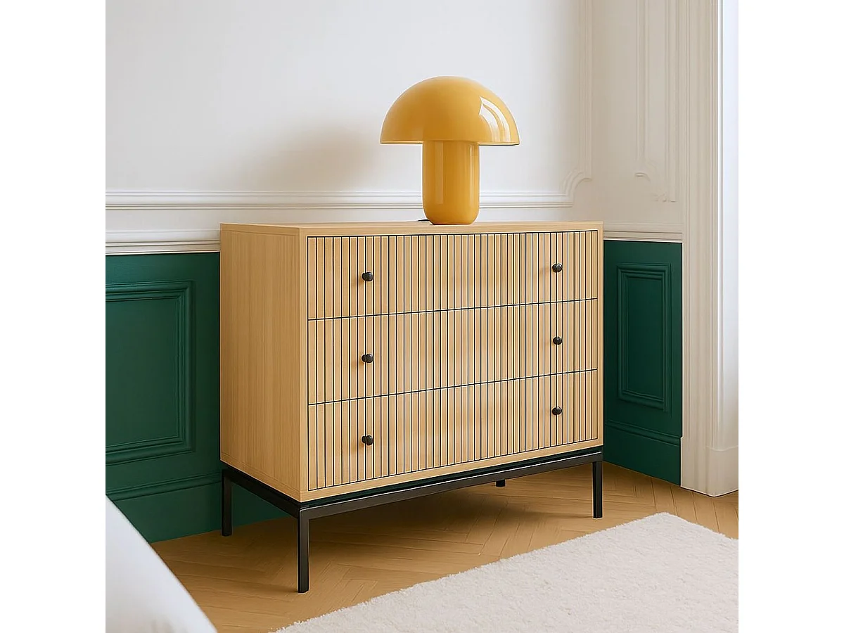 Commode 3 tiroirs effet bois 105 cm - Talia