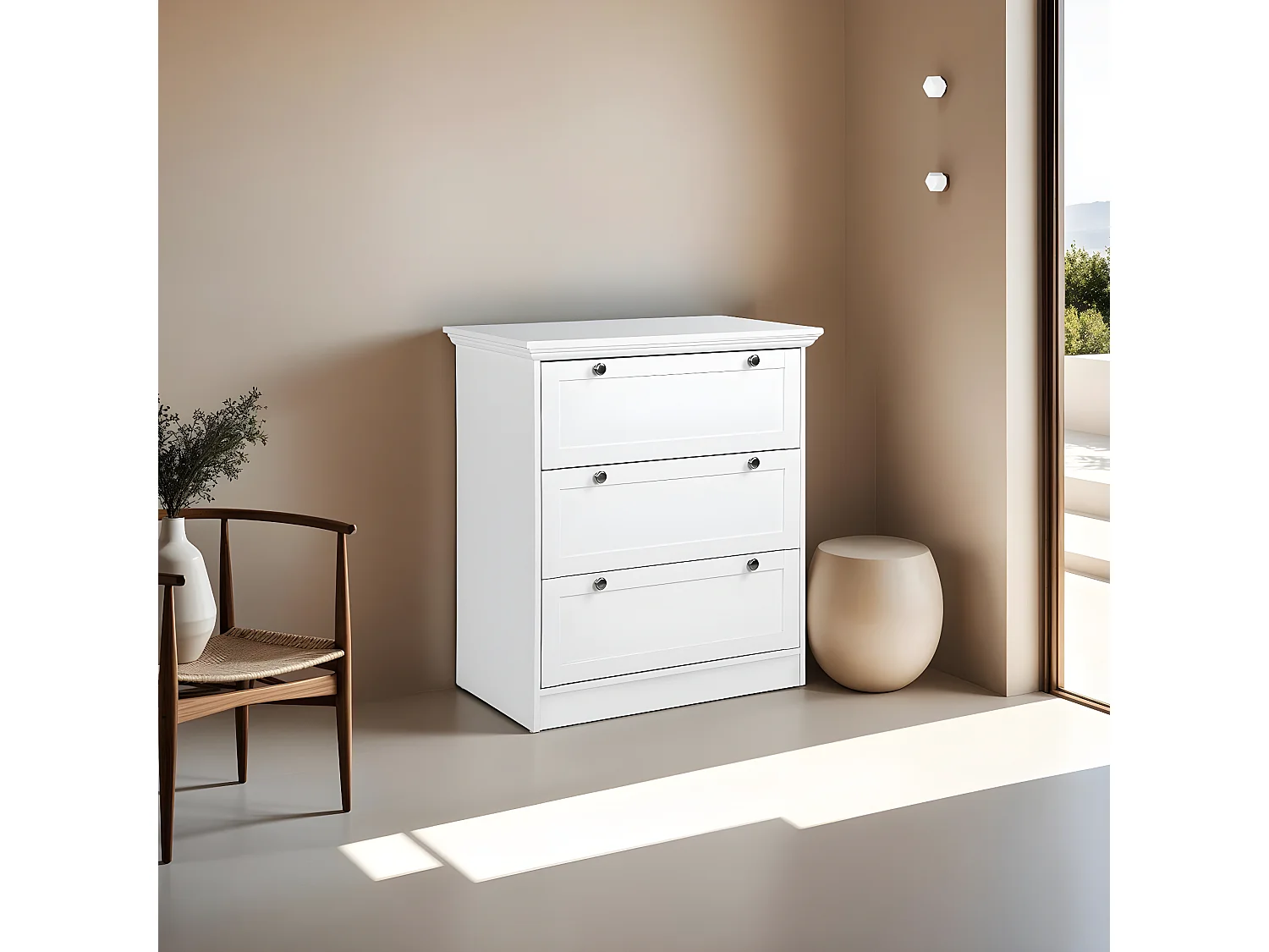 Commode 3 tiroirs blanche 80 cm - Alix
