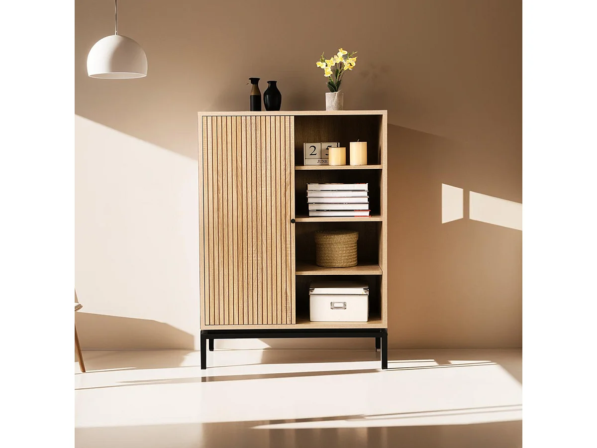 Bibliothèque 1 porte 4 niches effet bois 80 cm - Talia