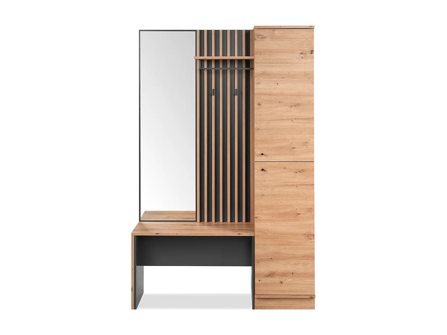 Vestiaire 2 portes avec miroir effet chêne et gris anthracite 122 cm - Flavia