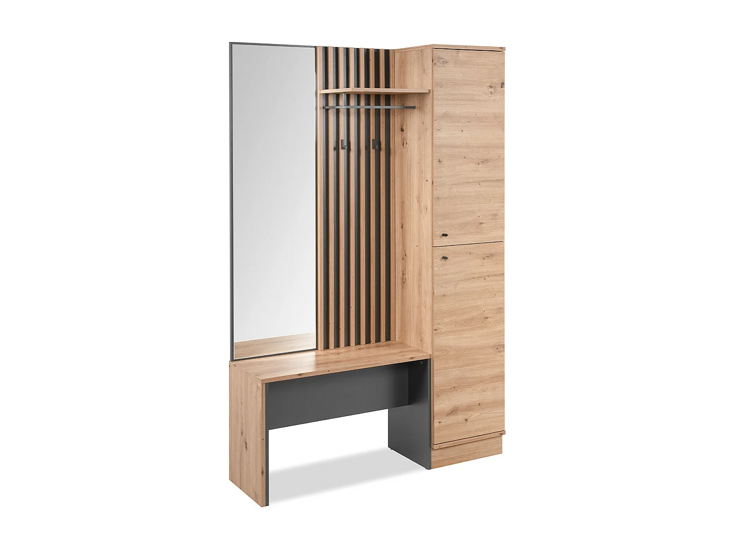 Vestiaire 2 portes avec miroir effet chêne et gris anthracite 122 cm - Flavia
