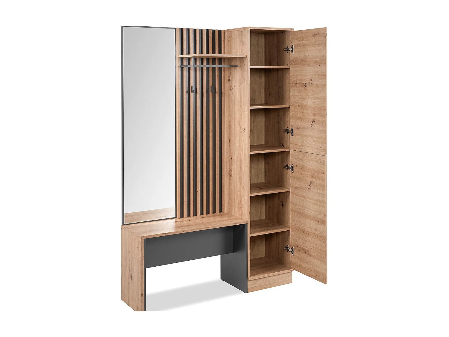 Vestiaire 2 portes avec miroir effet chêne et gris anthracite 122 cm - Flavia