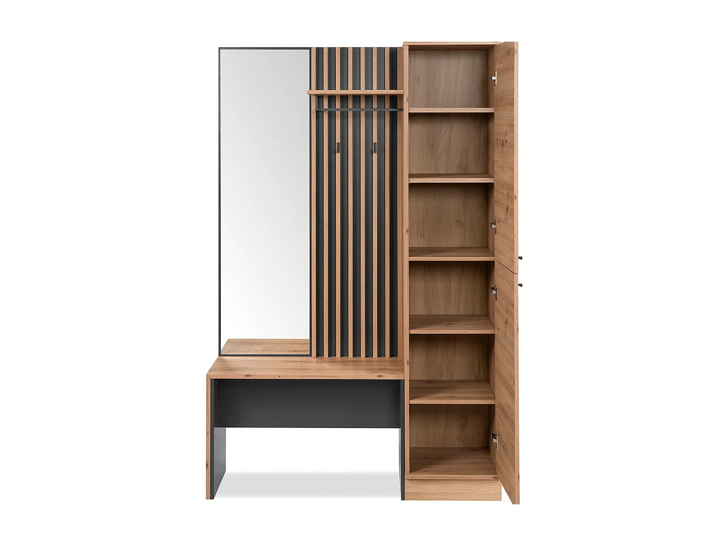 Vestiaire 2 portes avec miroir effet chêne et gris anthracite 122 cm - Flavia