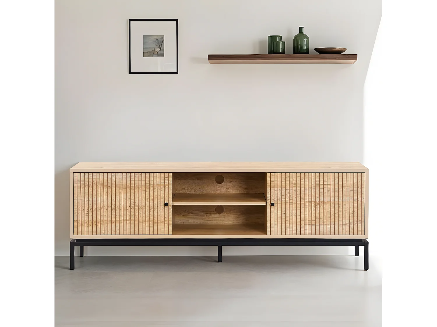 Meuble TV 2 portes effet bois 160 cm - Talia