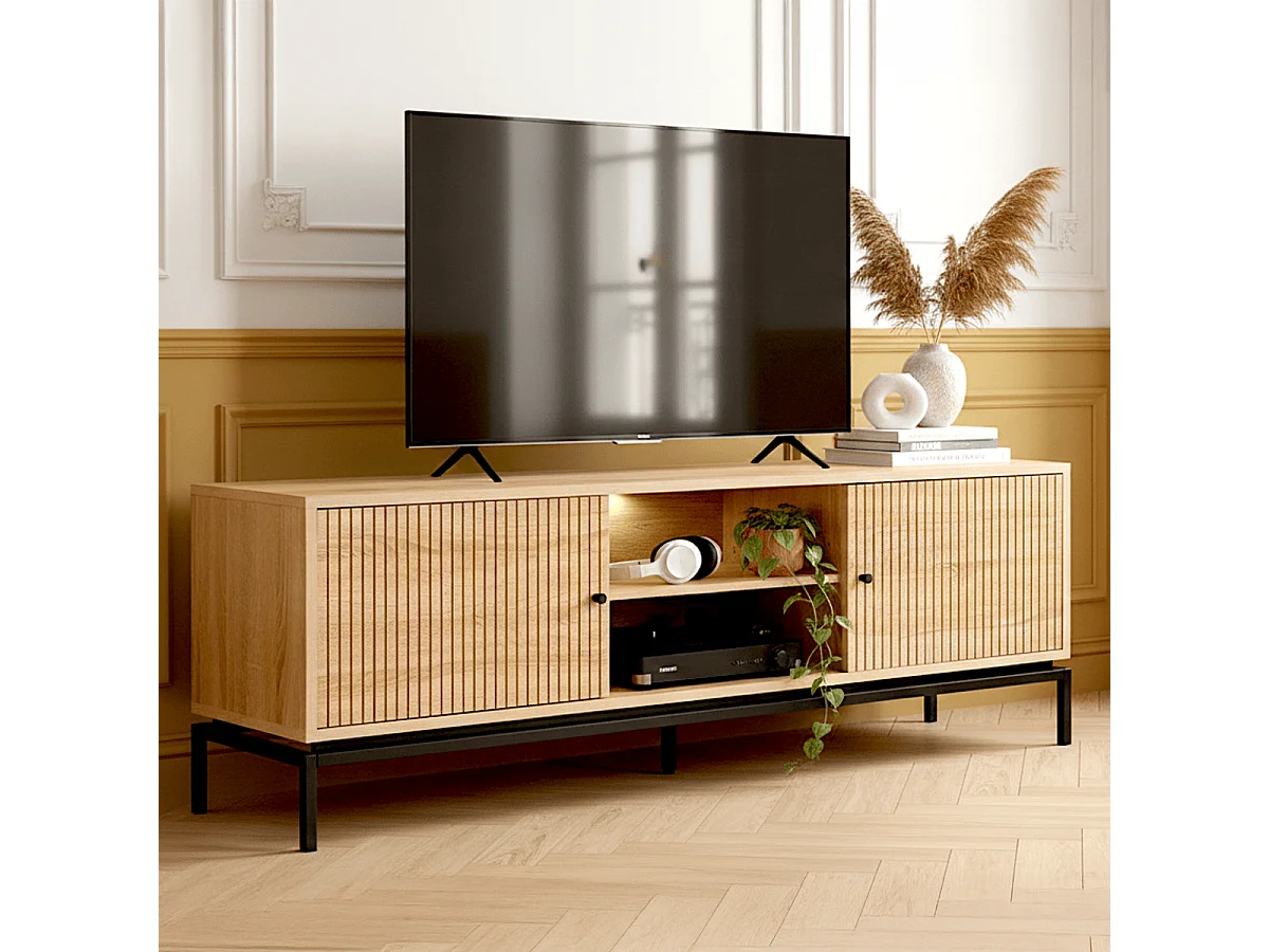 Meuble TV 2 portes effet bois 160 cm - Talia