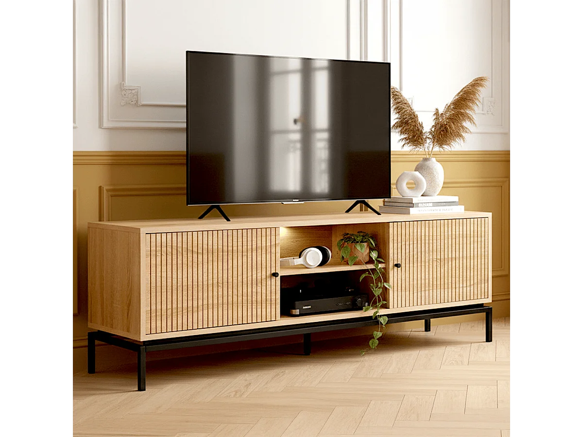 Meuble TV 2 portes effet bois 160 cm - Talia