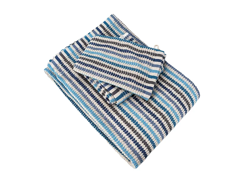 Parure de bain à rayures pur coton collection BREEZE 4 pièces bleu