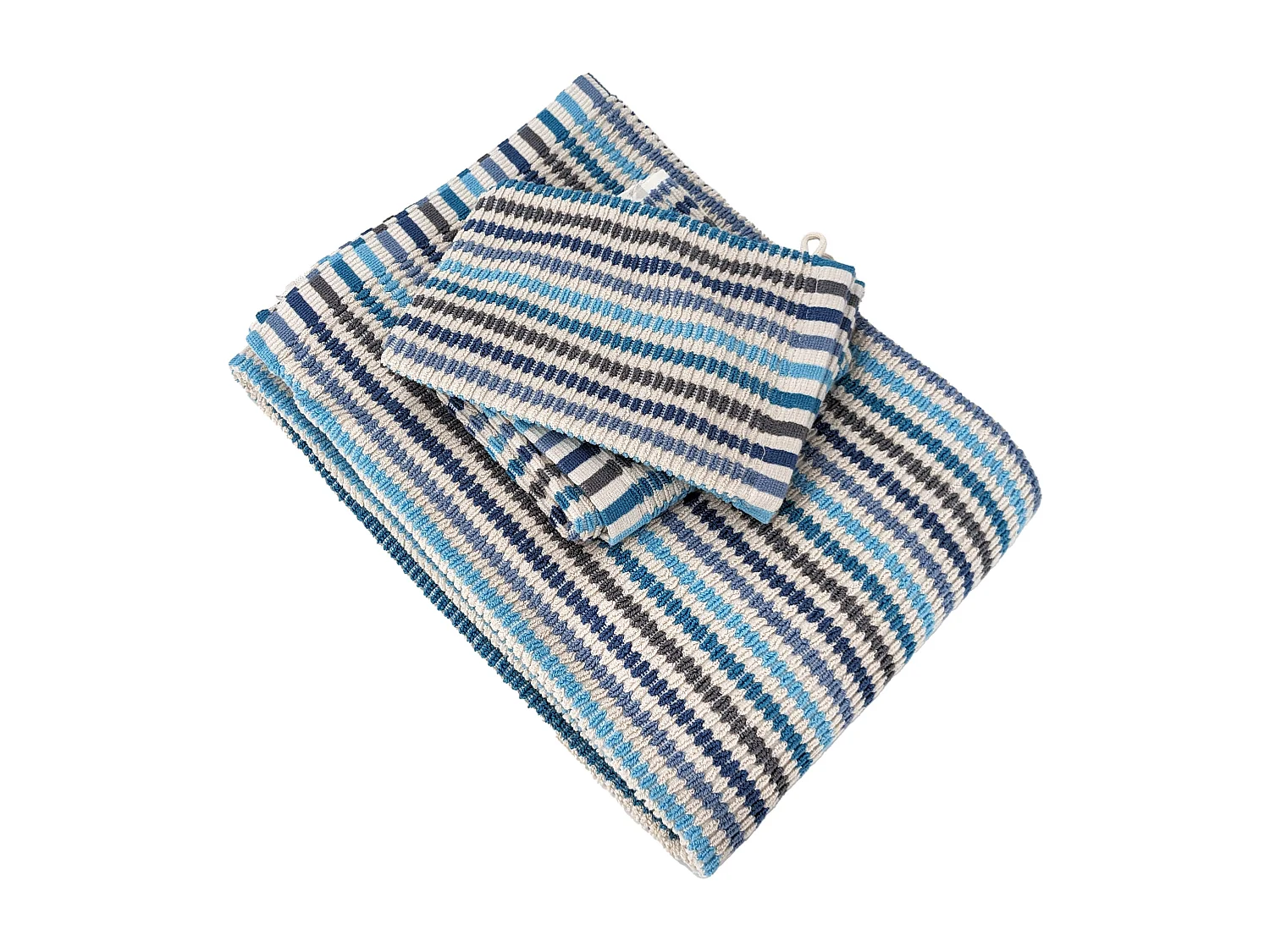 Parure de bain à rayures pur coton collection BREEZE 4 pièces bleu