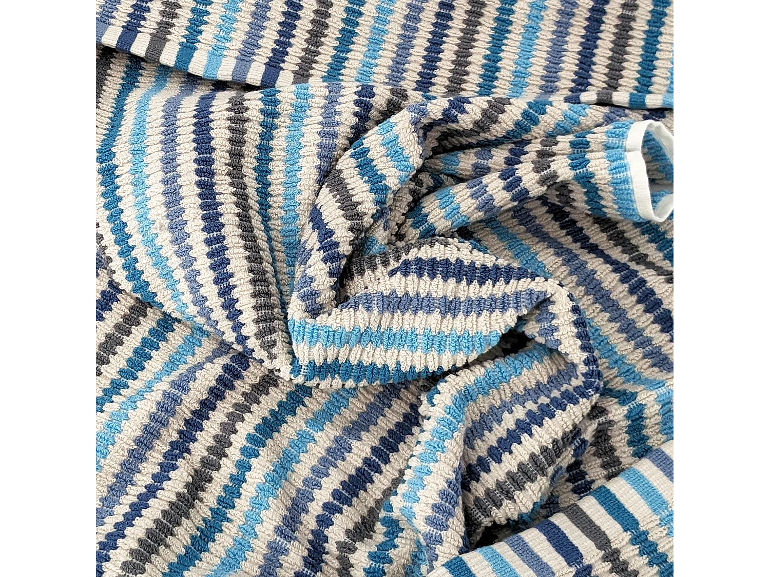 Parure de bain à rayures pur coton collection BREEZE 4 pièces bleu