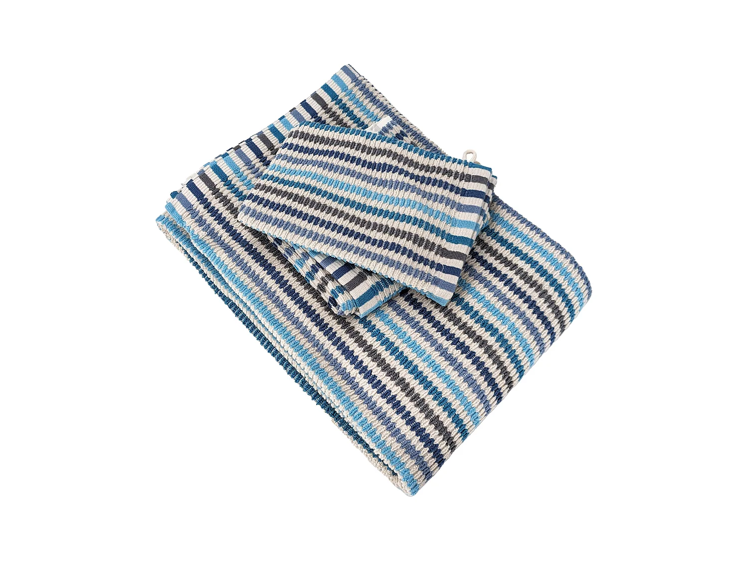 Parure de bain à rayures pur coton collection BREEZE 4 pièces bleu
