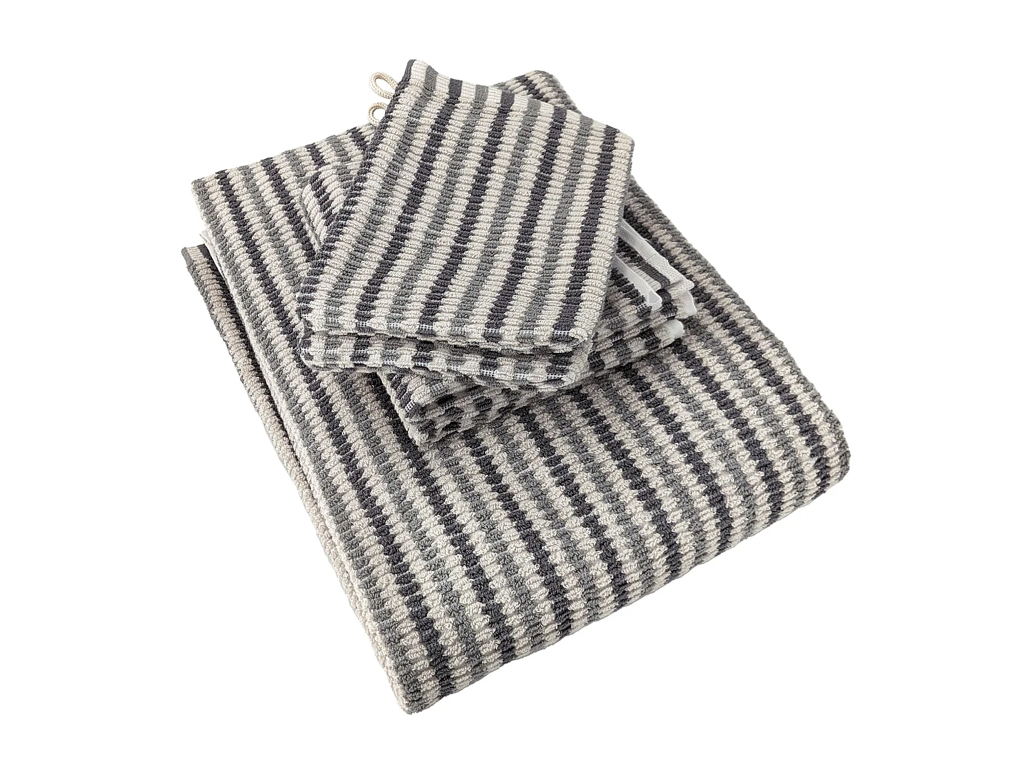 Parure de bain à rayures pur coton collection BREEZE 4 pièces gris