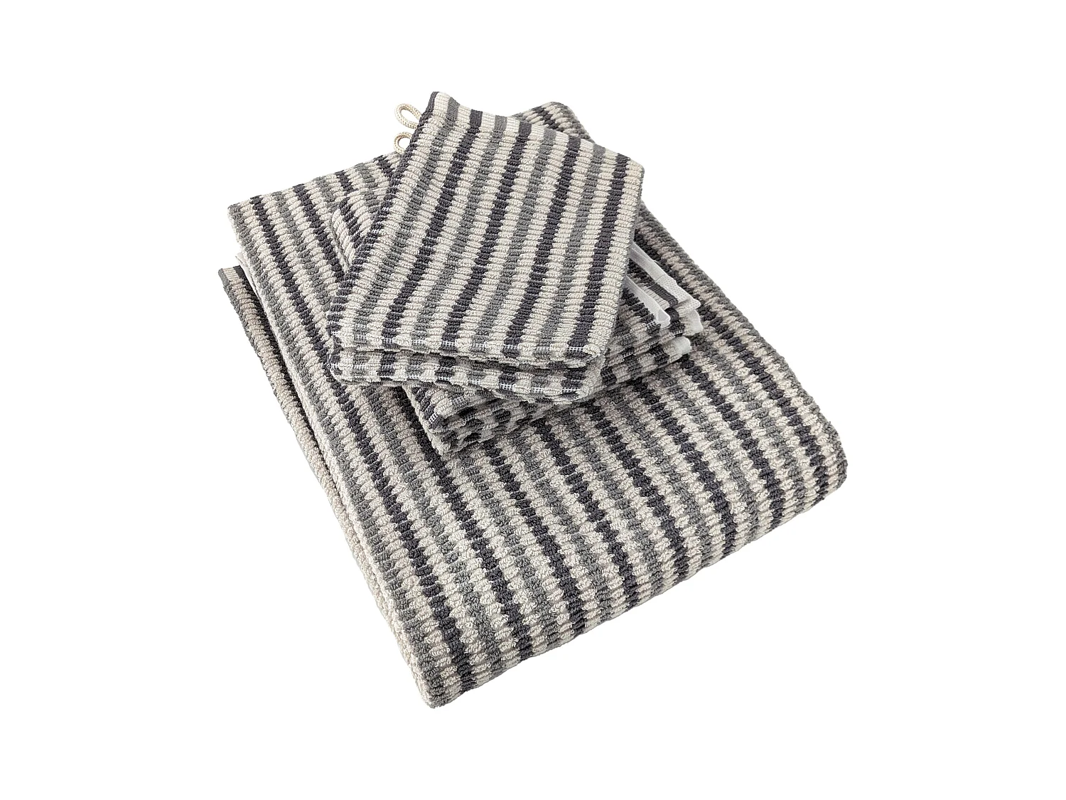 Parure de bain à rayures pur coton collection BREEZE 4 pièces gris