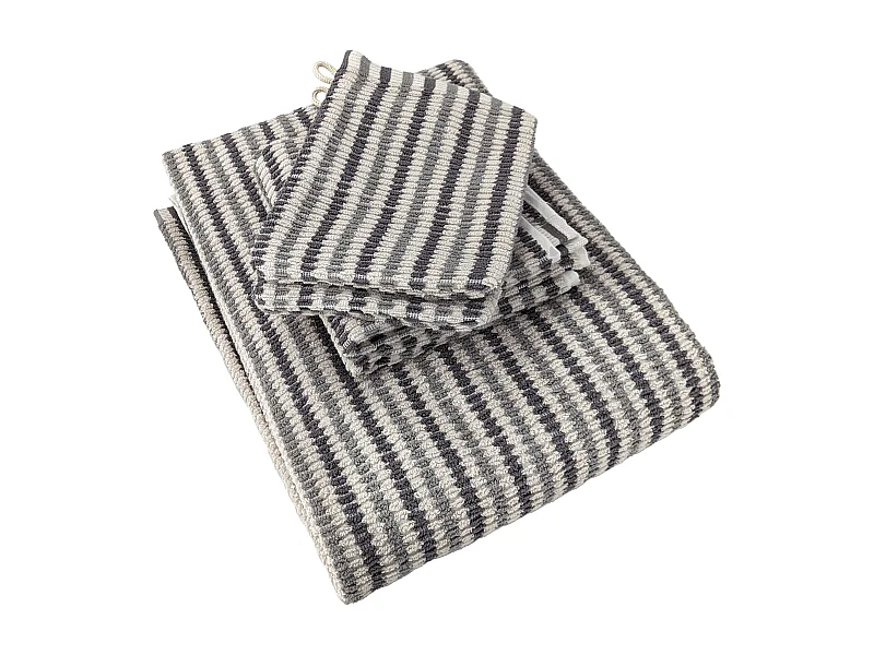 Parure de bain à rayures pur coton collection BREEZE 4 pièces gris