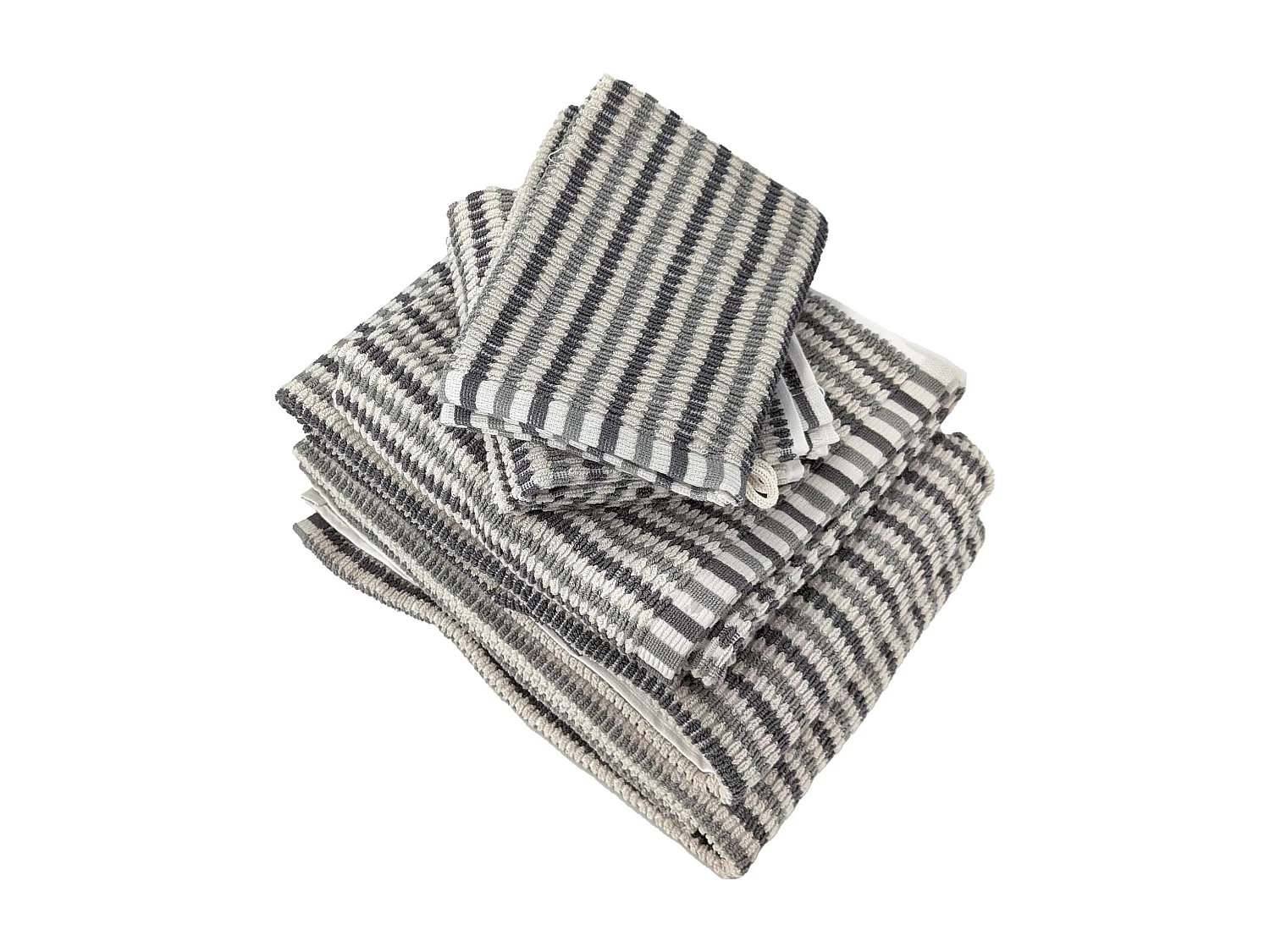 Parure de bain à rayures pur coton collection BREEZE 7 pièces gris