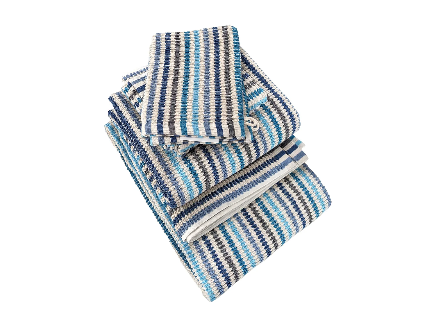 Parure de bain à rayures pur coton collection BREEZE 7 pièces bleu