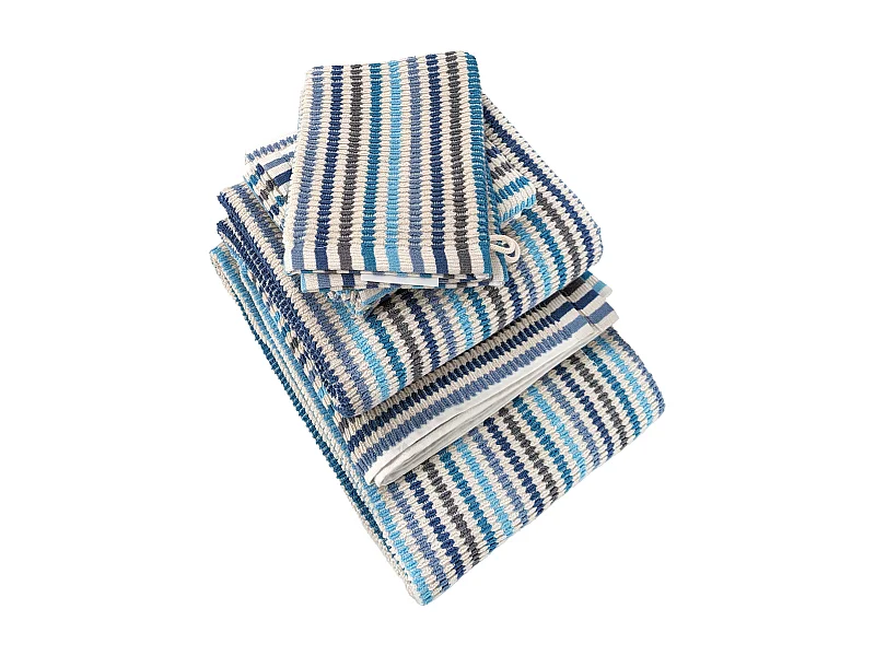 Parure de bain à rayures pur coton collection BREEZE 7 pièces bleu