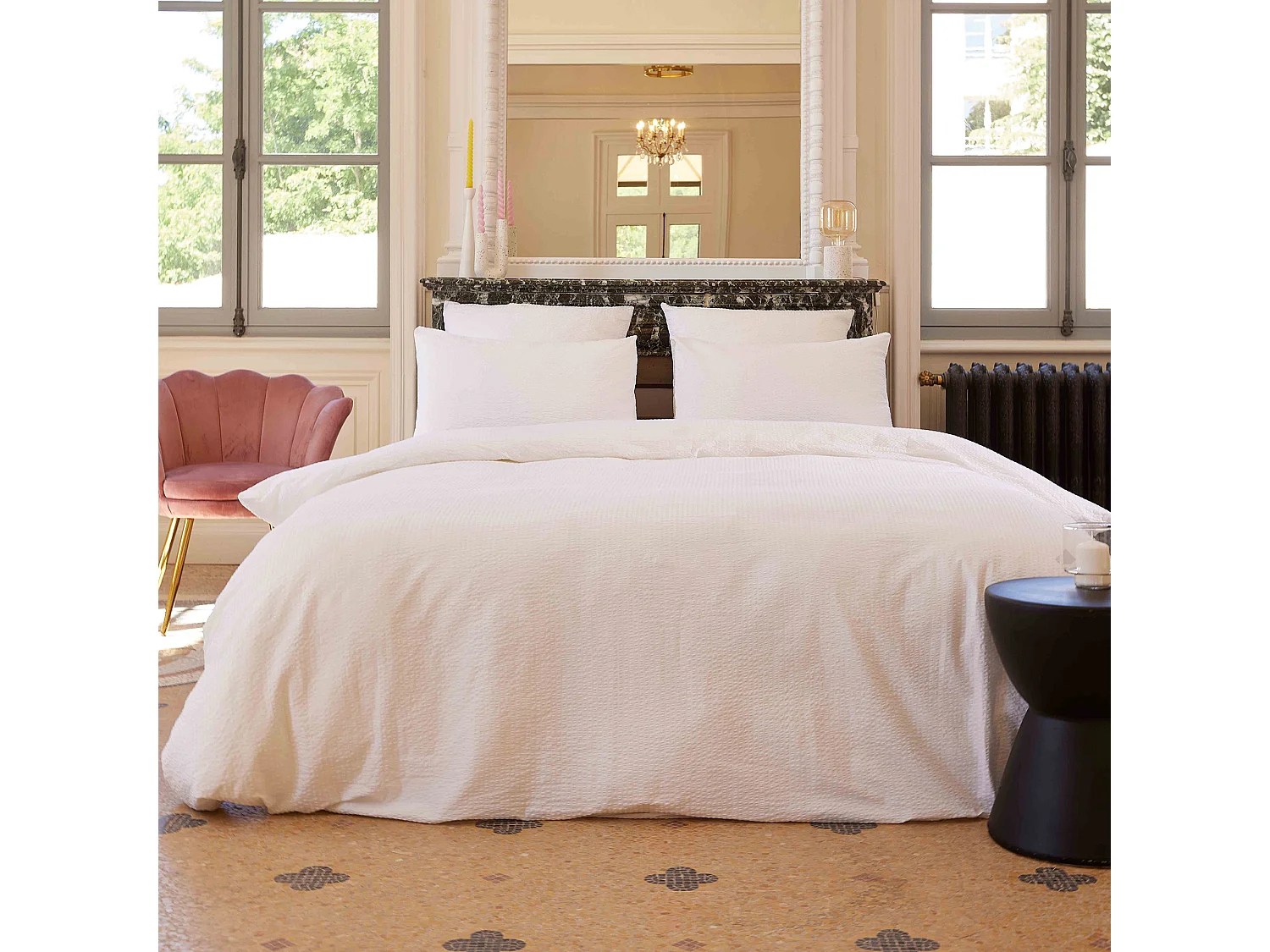 Parure de lit 2 pièces 140x200 cm taie 50x70 cm coton POPPY blanc