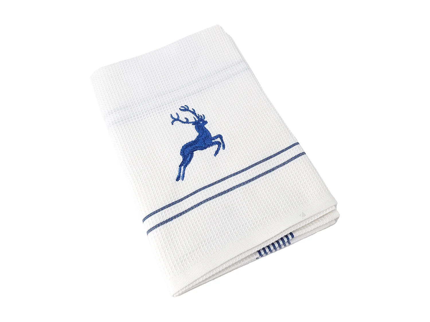 Torchon de cuisine 50x70 cm WAFFLE BRODÉ coton bleu broderie cerf