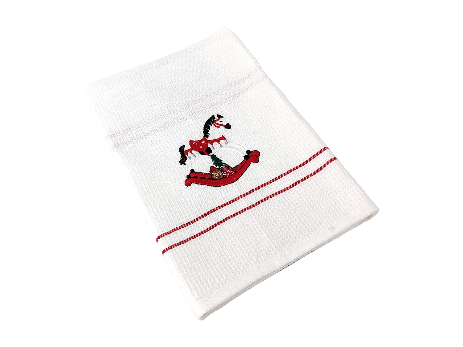 Torchon de cuisine 50x70 cm WAFFLE BRODÉ coton rouge broderie cheval