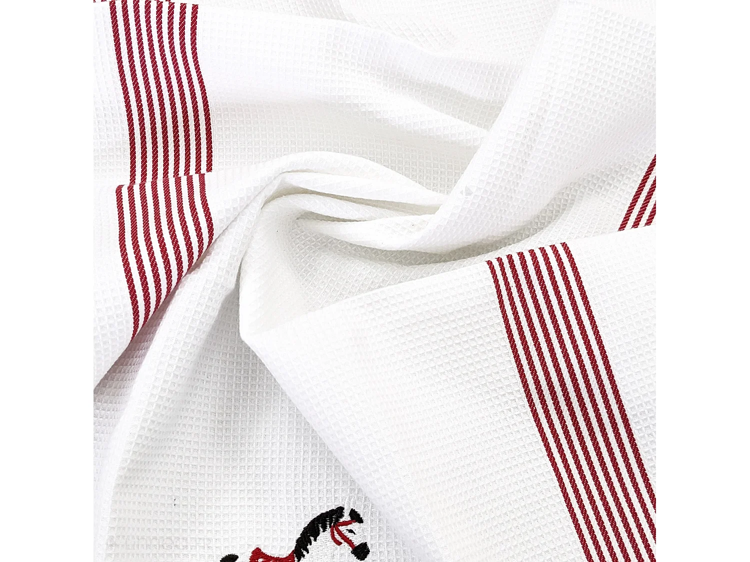 Torchon de cuisine 50x70 cm WAFFLE BRODÉ coton rouge broderie cheval