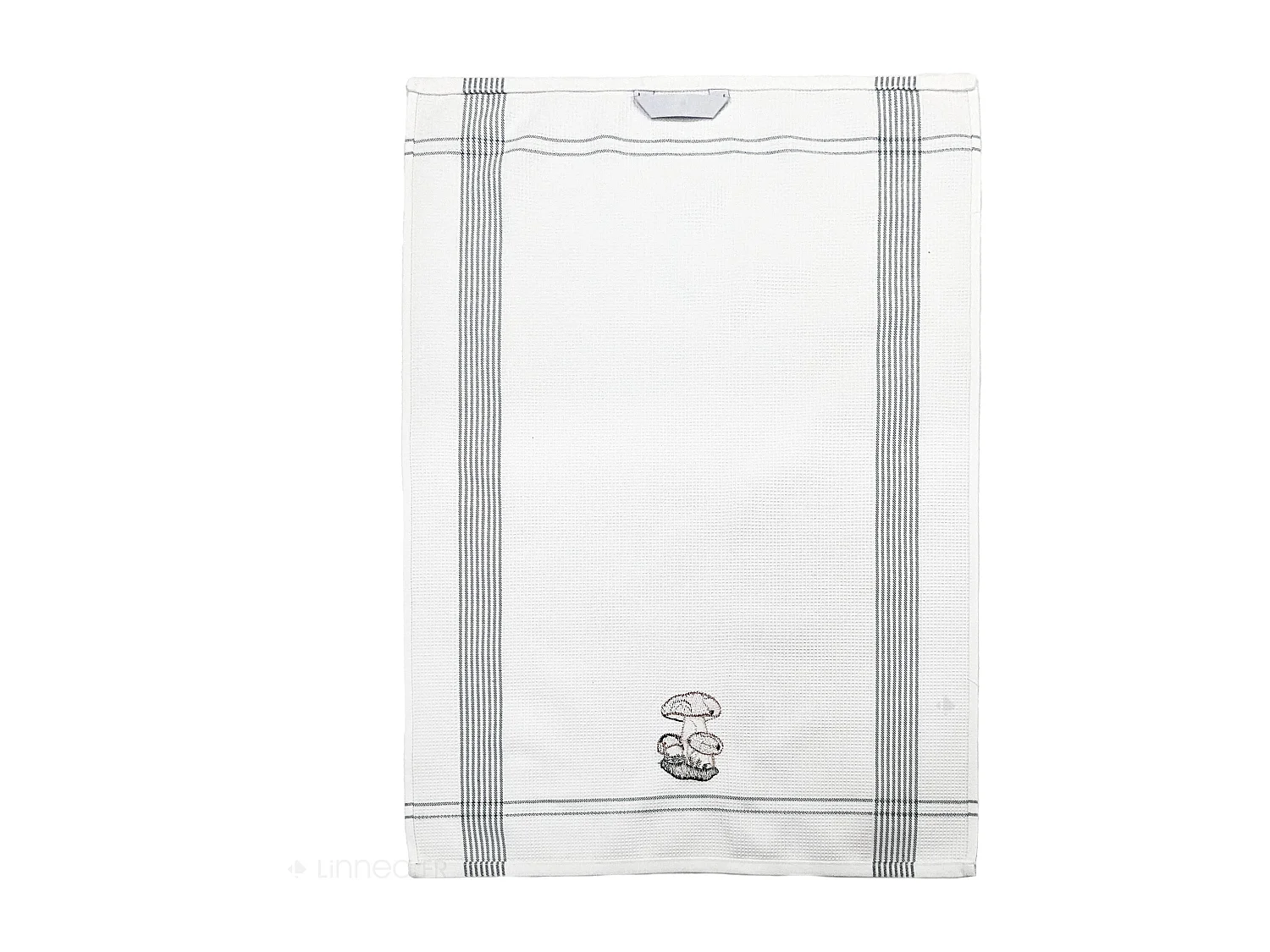 Torchon de cuisine 50x70 cm WAFFLE BRODÉ coton vert broderie champignon