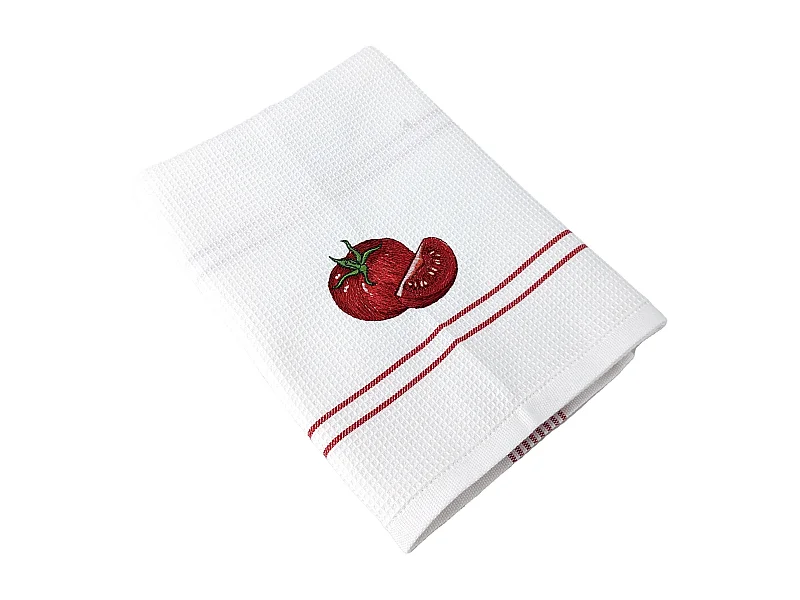 Torchon de cuisine 50x70 cm WAFFLE BRODÉ coton rouge broderie tomate
