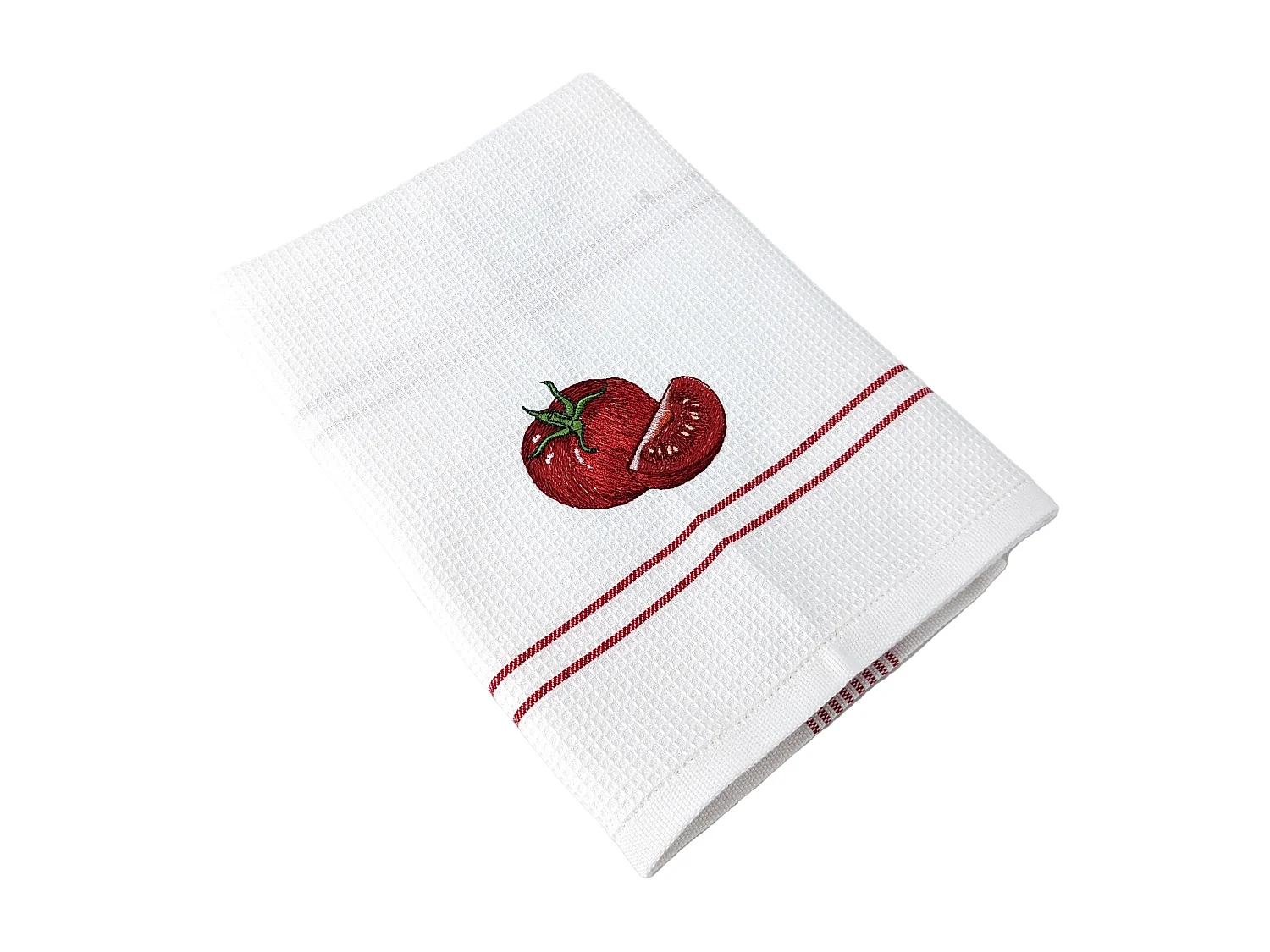 Torchon de cuisine 50x70 cm WAFFLE BRODÉ coton rouge broderie tomate