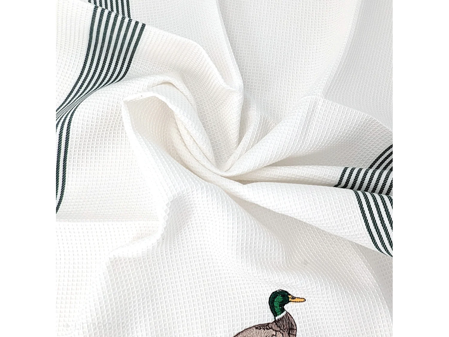Torchon de cuisine 50x70 cm WAFFLE BRODÉ coton vert broderie canard