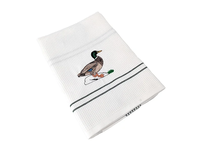Torchon de cuisine 50x70 cm WAFFLE BRODÉ coton vert broderie canard
